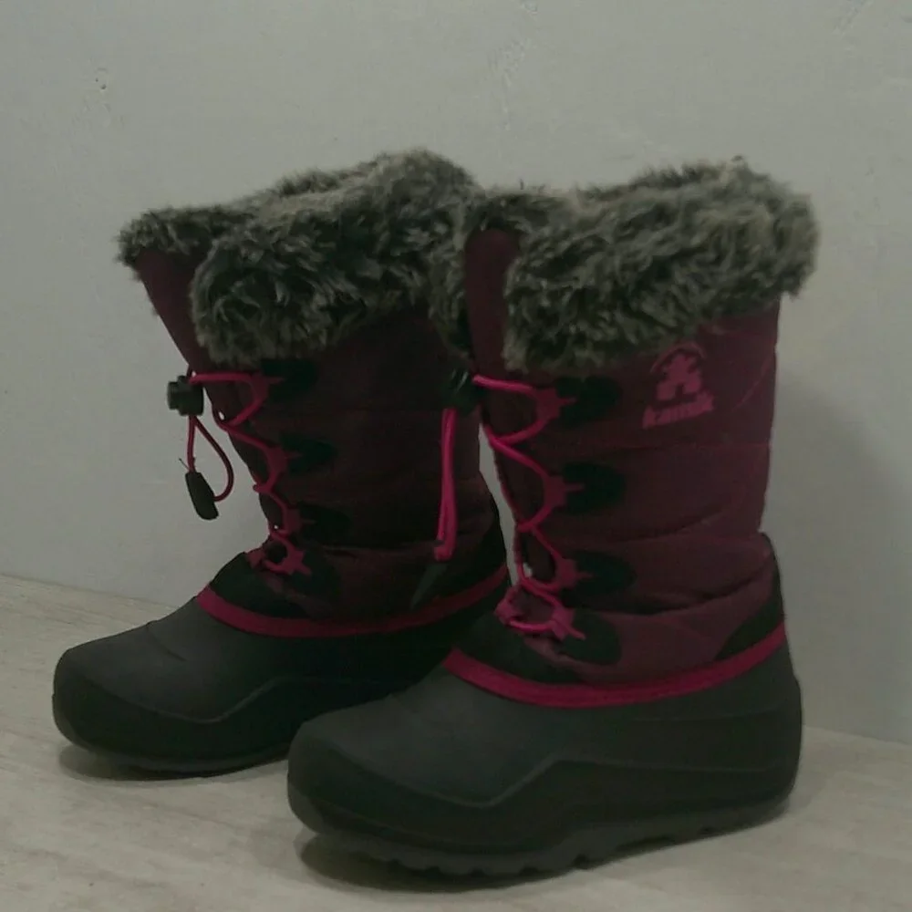 Kamik Waterproof Black Magenta Pink Faux Fur Top Lined Winter Snow Boots Size 1